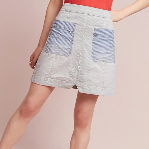 Pilcro Anthropologie Denim Mini Skirt Womens 6 Blue Railroad Stripe Back Zip - Picture 1 of 11